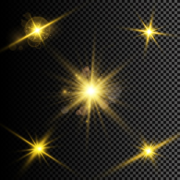 Ilustración vectorial de rayos de luz de llamarada abstracta Un conjunto de estrellas rayos de luz y resplandor y brigh