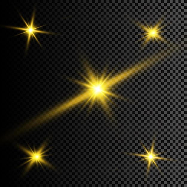 Vector ilustración vectorial de rayos de luz de llamarada abstracta un conjunto de estrellas rayos de luz y resplandor y brigh