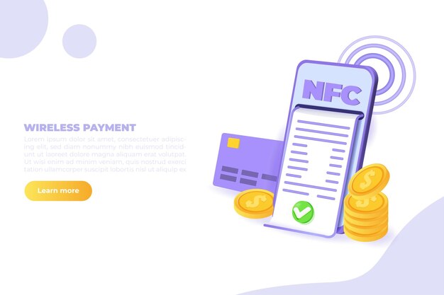 Ilustración vectorial realista en 3D del concepto de NFC de pago