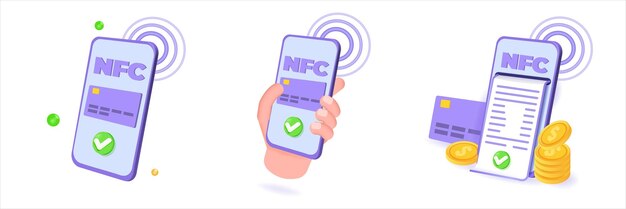 Ilustración vectorial realista en 3D del concepto de NFC de pago
