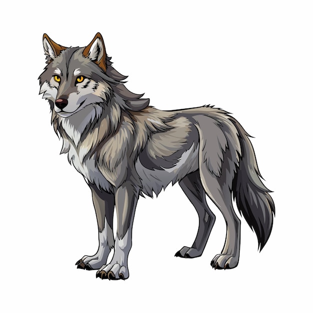 Ilustración vectorial realista de animales de dibujos animados de lobos dibujados a mano