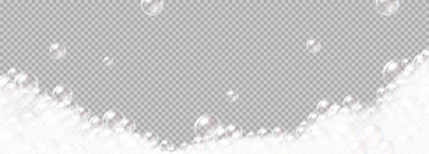Ilustración vectorial realista de burbujas flotantes de espuma de jabón