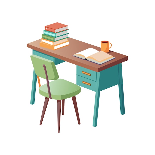 Ilustración vectorial realista del escritorio de lectura