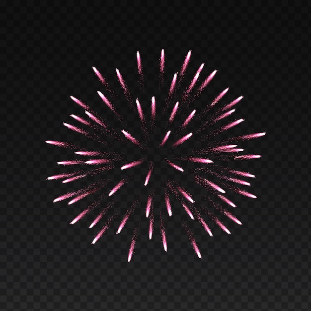 Ilustración vectorial realista del estallido de fuegos artificiales rosados brillantes
