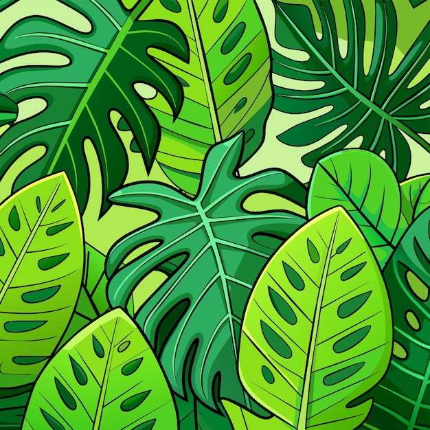 Ilustración vectorial realista de las hojas tropicales de fondo