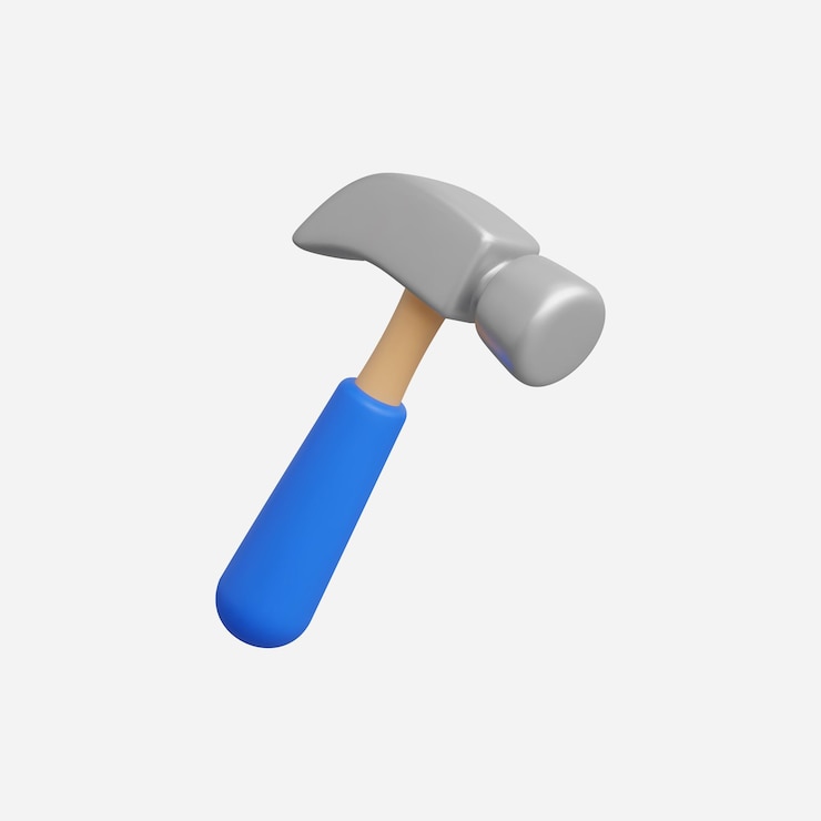 Vector ilustración vectorial realista del ícono del martillo en 3d