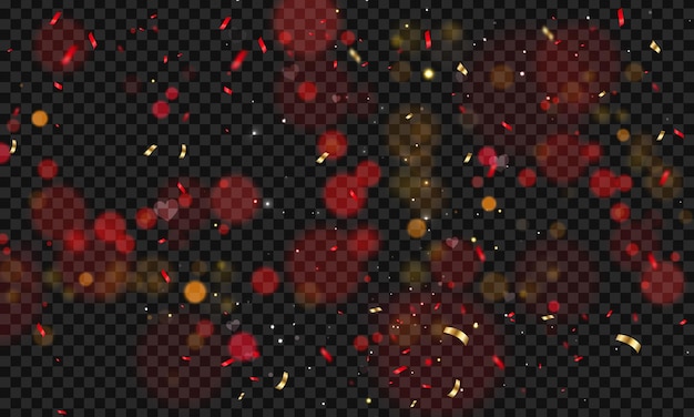 Ilustración vectorial realista de luces rojas borrosas que brillan sobre un fondo negro