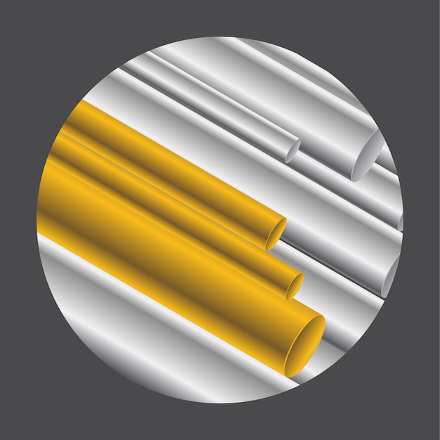 Ilustración vectorial realista de maquetas de tubos de acero 3D de diferentes materiales Tecnología Goldfinn