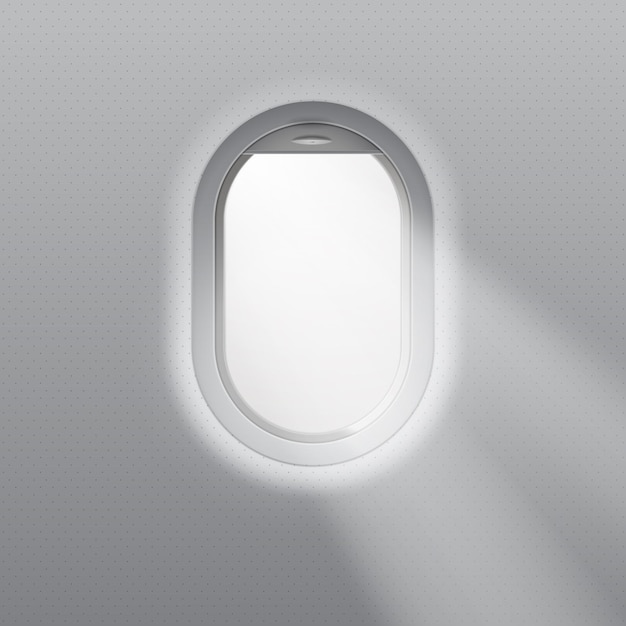 Vector ilustración vectorial realista de un ojo de buey de avión con rayos de luz