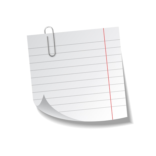 Ilustración vectorial realista de papel forrado en blanco con notas pegajosas