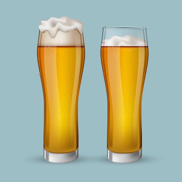 Vector ilustración vectorial realista de primer plano de vasos de cerveza