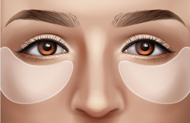 Vector ilustración vectorial realista del rostro cuidado de la piel facial máscara de spa parches para los ojos