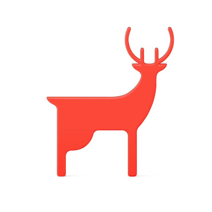 Vector ilustración vectorial realista tridimensional de ciervo con cuernos metálicos rojos minimalistas tradicionales