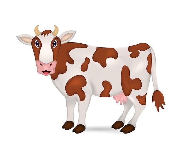 Ilustración vectorial realista de vaca aislada sobre fondo blanco