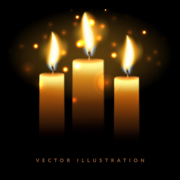 Ilustración vectorial realista de velas mágicas en llamas