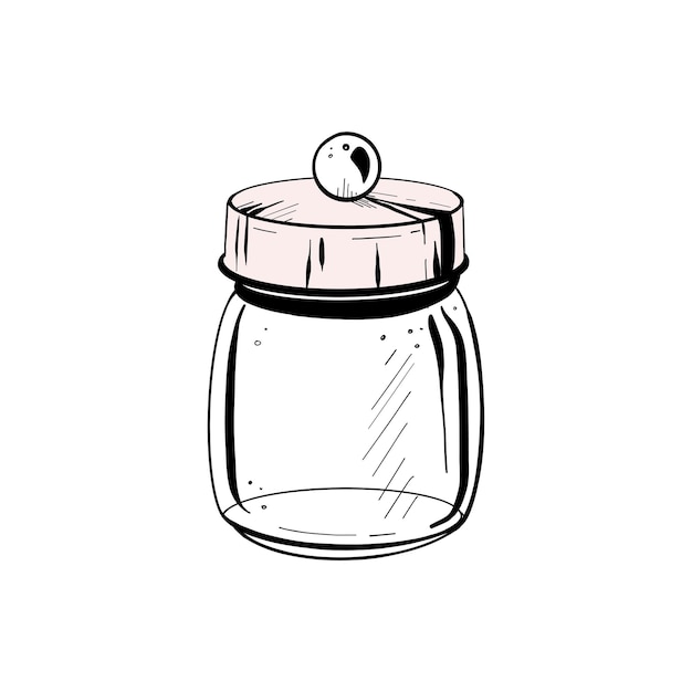 Ilustración vectorial de recipiente de vidrio cerrado con tapa sólida sobre fondo blanco Contorno negro