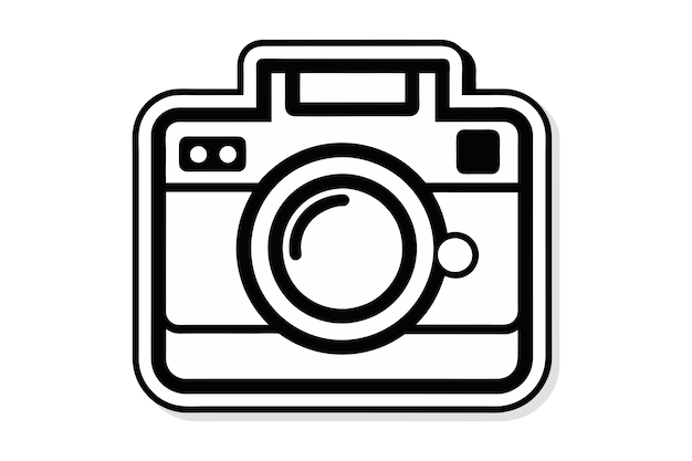 Ilustración vectorial de recursos de diseño de superposición de pegatinas de contorno de cámara analógica sobre fondo blanco
