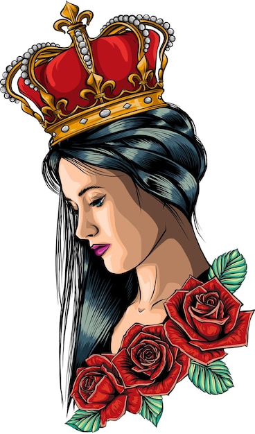 ilustración vectorial de reina con rosas