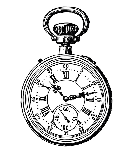 Ilustración vectorial de reloj de bolsillo vintage dibujado a mano aislado en blanco