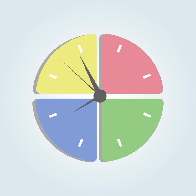 Ilustración vectorial de reloj colorido para niños Reloj simple aislado en un fondo blanco