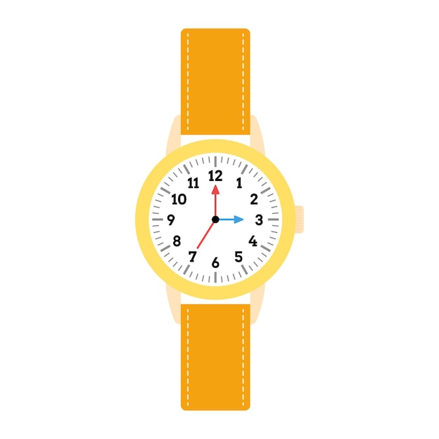 Ilustración vectorial de un reloj de pulsera en fondo blanco Elementos del reloj de dial y correa