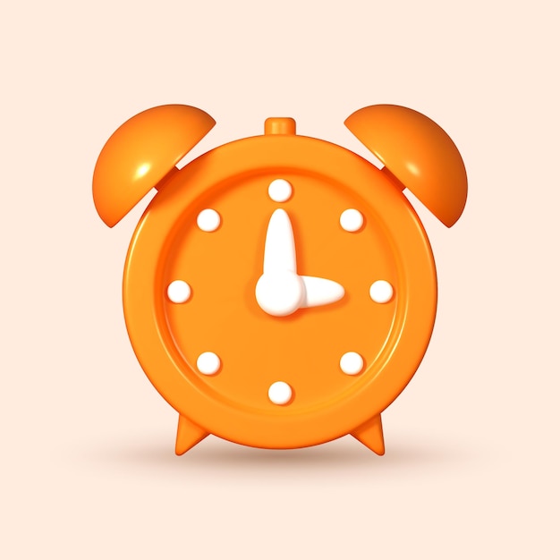 Ilustración vectorial renderizada en 3D de despertador sonando aislado en un fondo naranja