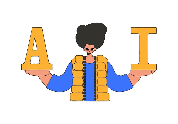 Vector en una ilustración vectorial se representa a un hombre con las letras a e i, que simbolizan la inteligencia artificial.