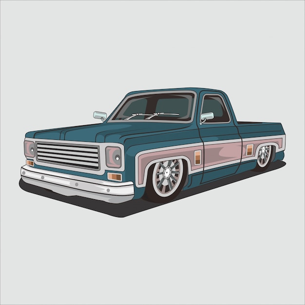 Ilustración vectorial retro, clásico, vintage pick up car, chevrolet