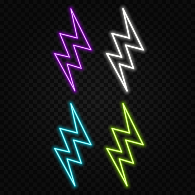 Ilustración vectorial Retro Neon Bolt Signo Icono de relámpago brillante