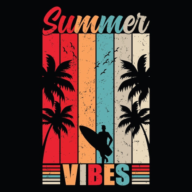 Ilustración vectorial retro de la playa de verano