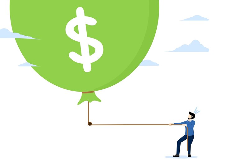 Vector ilustración vectorial de un riesgo económico o burbuja de inversión e inflación
