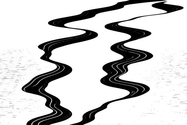 Vector ilustración vectorial de un río delineado en negro con una apariencia texturizada sobre un fondo blanco