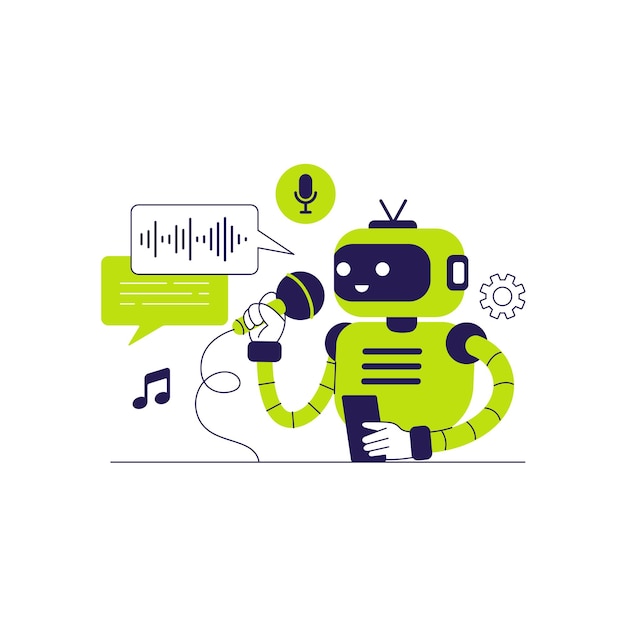 Ilustración vectorial de robot de IA que genera voz y sonido