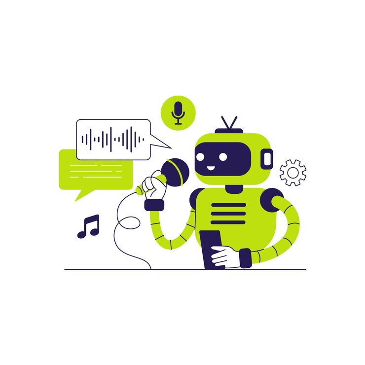 Vector ilustración vectorial de robot de ia que genera voz y sonido
