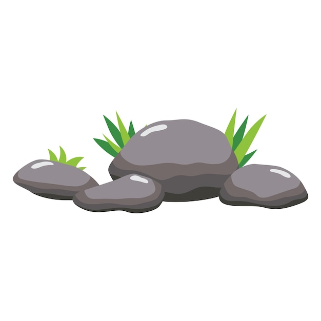 Ilustración vectorial de rocas y hierbas