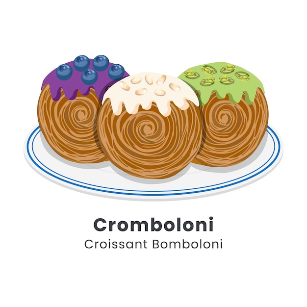 Vector ilustración vectorial de rollos de croissant o cromboloni de nueva york con varios aderezos