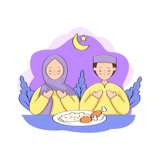 Ilustración vectorial de romper el ayuno en el mes de Ramadán