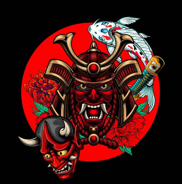 Ilustración vectorial de ronin samurai con dibujo de estilo japonés