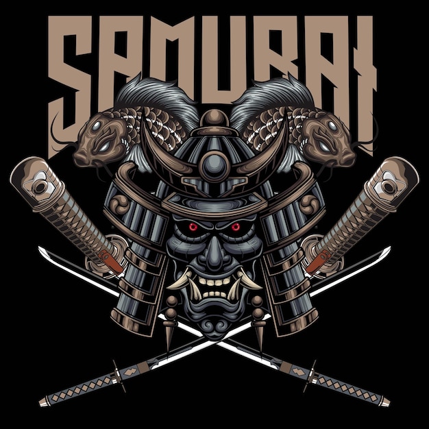 Ilustración vectorial de ronin samurai con dibujo de estilo japonés