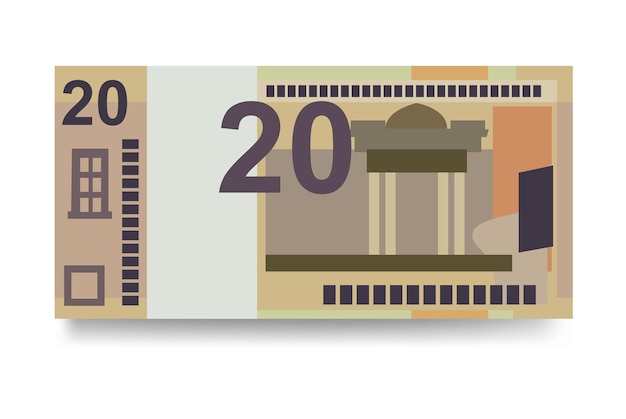 Ilustración vectorial del rublo bielorruso Conjunto de dinero de Bielorrusia Paquete de billetes Papel moneda 20 BYN