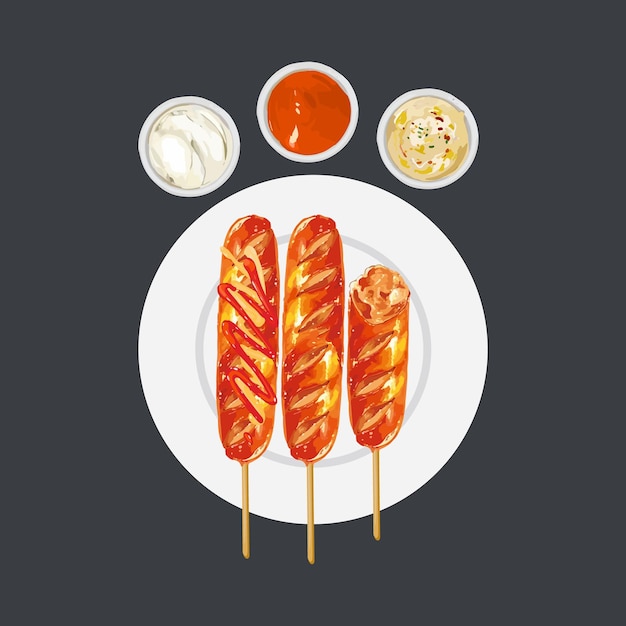 Ilustración vectorial de salchichas a la parrilla