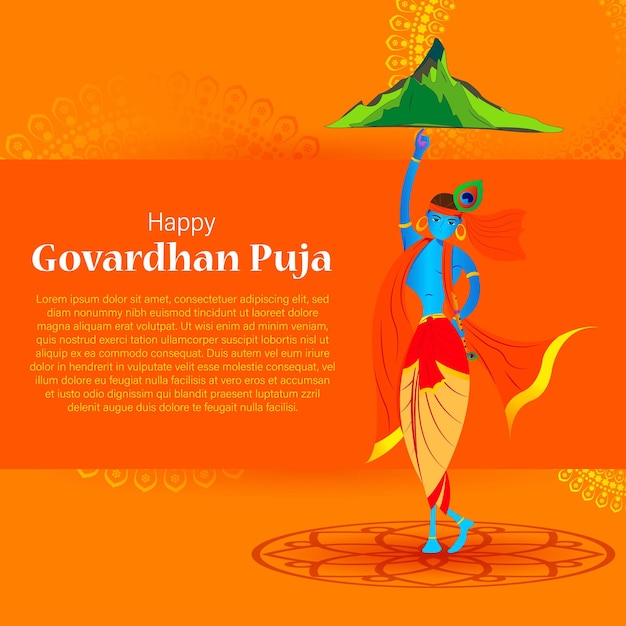 Ilustración vectorial del saludo del festival indio happy govardhan puja