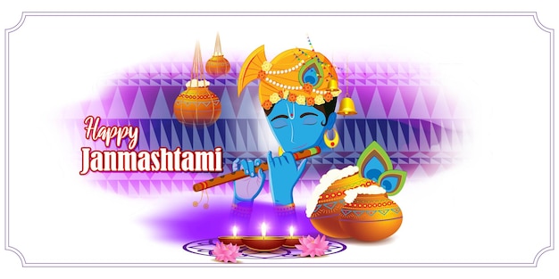 Ilustración vectorial para el saludo del festival indio Janmashtami