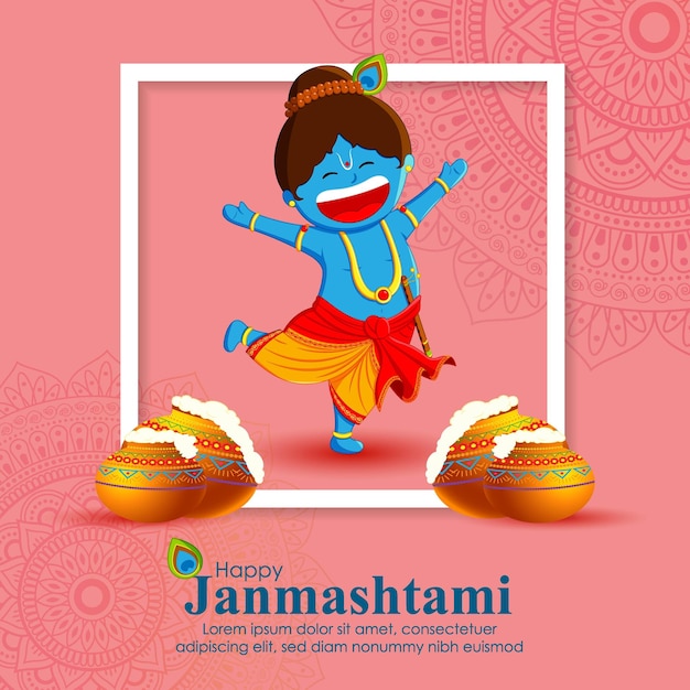 Ilustración vectorial para el saludo del festival indio Janmashtami