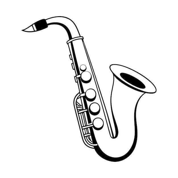Ilustración vectorial de saxofón Diseño elegante de instrumentos musicales para el arte del jazz y la orquesta