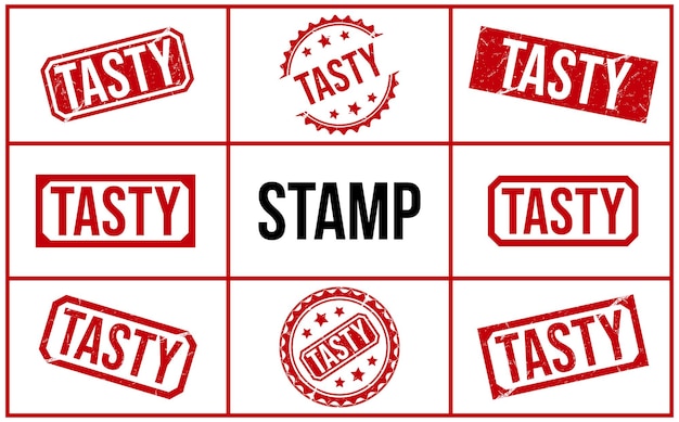 Ilustración vectorial del sello de goma TASTY sobre un fondo blanco
