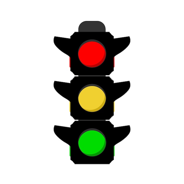 Ilustración vectorial de un semáforo con tres colores claros, rojo, amarillo y verde