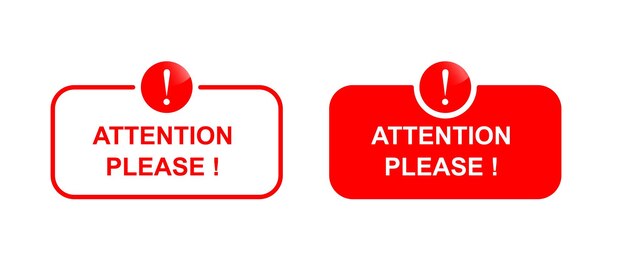 Ilustración vectorial de señal de atención peligro de color rojo o señal de advertencia para atención o exclamación