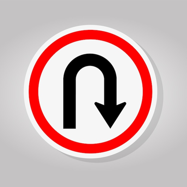 Ilustración vectorial de la señal de tráfico UTurn a la izquierda aislada en fondo blanco