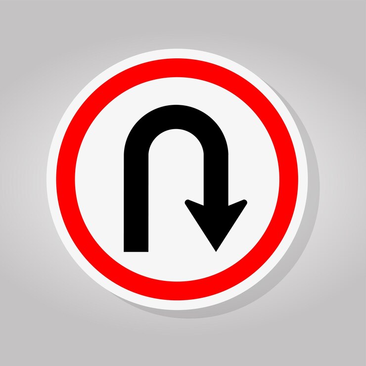 Vector ilustración vectorial de la señal de tráfico uturn a la izquierda aislada en fondo blanco